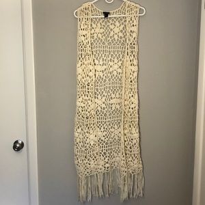 FOREVER 21 Long Knit Lace Cardigan